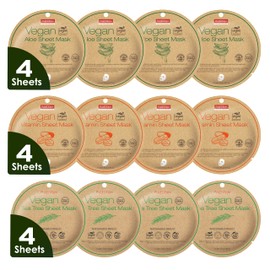Purederm Vegan Facial Sheet Masks Trio (12 Packs) – Face Masks Skincare for Dry, Dehydrated and Dull Skin