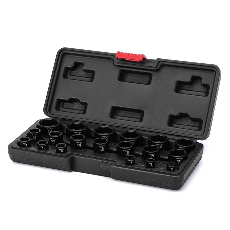 EMENTOL 19 Pieces 3/8" Drive Low Profile Nano Impact Socket