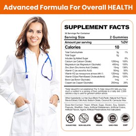 Calcium Magnesium Gummies for Women Men: 1200mg Calcium Citrate Zinc with Vitamin C D3 K2 - Vegan Sugar Free High Absorption Supplement(120Count)