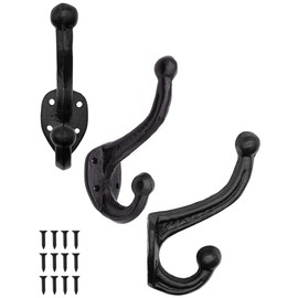 FUXXER 3 x Solid Iron Hooks, Coat and Clothes Hooks, Vintage Cast Iron Black