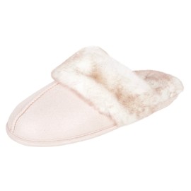 Jessica Simpson Women's Comfy Faux Fur House Slipper Scuff Memory Foam Slip on Anti-Skid Sole, Pink, X-Large