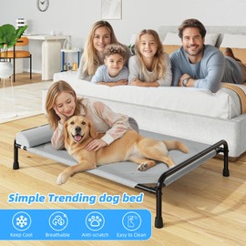 Simple Trending Elevated Bed for Large Dog, Cooling Raised Pet Cot with Bolster, Breathable Dog Couch Bed for Indoor Outdoor Load 300lb, 44.5" x 31", Grey