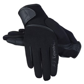 AFE Ladies Horse Riding Gloves Track Fabric Gloves Synthetic Leather Equestrian Black Stretch Thermal Lined (Small)