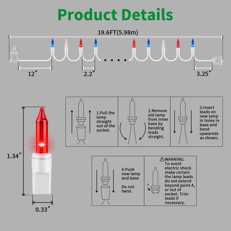 LAMPHOME Patriotic String Lights - Red White Blue Mini Lights