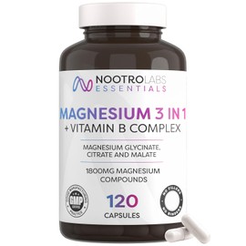 Nootro Essentials Magnesium 3-in-1 Capsules, High Strength Magnesium Supplements with Glycinate, Malate and Citrate for Sleep, Muscle & Digestive Support (60 Servings - 2 Month Supply)