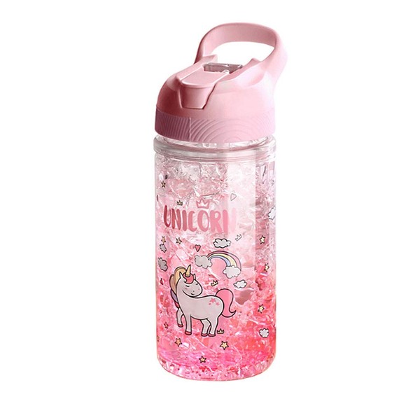 Unicorn Water Bottles for Girls,Cup with Straw and Safety Lock,Pink Outdoor Indoor Water Bottle,400ML/13.5oz for school kids girl unicorn lover (Pink)