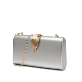 Beaguful Women's Fashion Evening Bags with Golden Leaves Crossbody Shoulder Handbag Chain Removable Silver