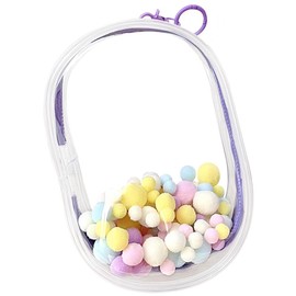 YUYAKESHI Case, Pain Bag, Oval, Dustproof, Sewn Pouch, Outing, Showing Bag, Doll Holder, For Stuffed Animals, Double-Sided, Clear, Thick PVC, Decorative, Includes Key Chain (Purple 9.1 inches (23 cm)