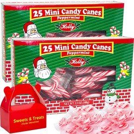 Mini Candy Canes Peppermint Flavored | Red & White Stripes - Individually Wrapped Gift Pack | Christmas Holiday Candy & Deco | Creative Idea Booklet & Muchai Treat Box Included (50 Pieces Total (2 Units - 25 Pieces Each))