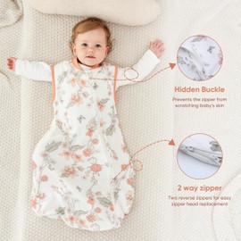 Baby Sleeping Bag, Small Children's Summer Sleeping Bag, 100% Cotton Sleeveless Pyjamas for Spring, Summer and Autumn, 0-18 Months Newborn for Boys and Girls, All Season, Size: 68-78 cm, Orange Flower