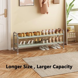INGIORDAR Shoe Rack 2 Tier Long Storage Organizer Wide Metal Shoe Shelf for Closet Entryway Grey