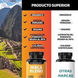 Maca Blend  Maca Peruana Orgnica  Maca Amarilla, Negra y Roja  Sin Azcar - Suplemento Alimenticio Vegano Beyond Vitamins - Ingredientes NON GMO (60...