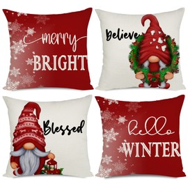 Ywlake Christmas Cushion Covers 18x18 Linen Throw Pillow Covers Outdoor Indoor Decorative Pillow Covers Cases Cushion Covers for Sofa Holiday Decorations Set of 4