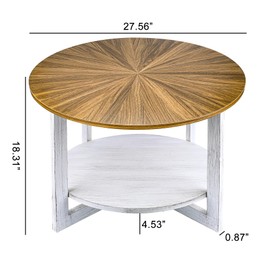 Farmhouse Coffee Tables with Storage, Small Round Table for Living Room, Mid Century Modern Wood Table, Rustic Wooden Circle Center Room Furniture