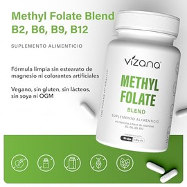 VIZANA NUTRITION | B Complex con Methyl Folate a Base de Vitaminas B2, B6, B9, B12 en Cápsulas Veganas (90 Cápsulas de 380 mg)