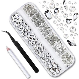 ESJNNK Rhinestone Nail Rhinestones 3 Piece Set Nail Decoration 3D Mixed Nail Art Parts Crystal Self Nail Resin Nail Set Handmade Material DIY Craft Parts (Silver A)