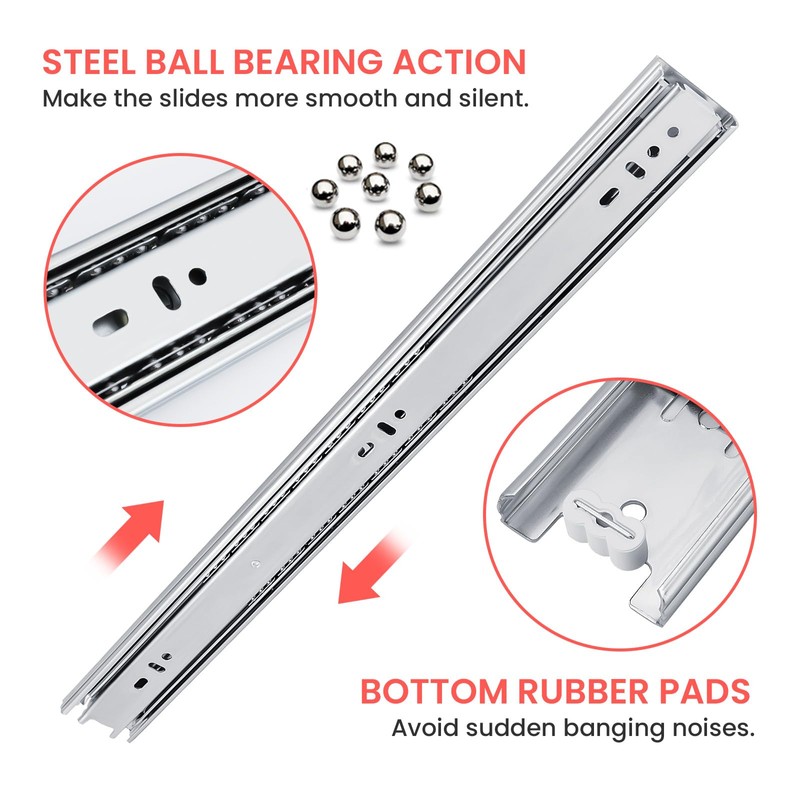 homdiy Side Mount 3 Fold Full Extension Drawer Slides 16