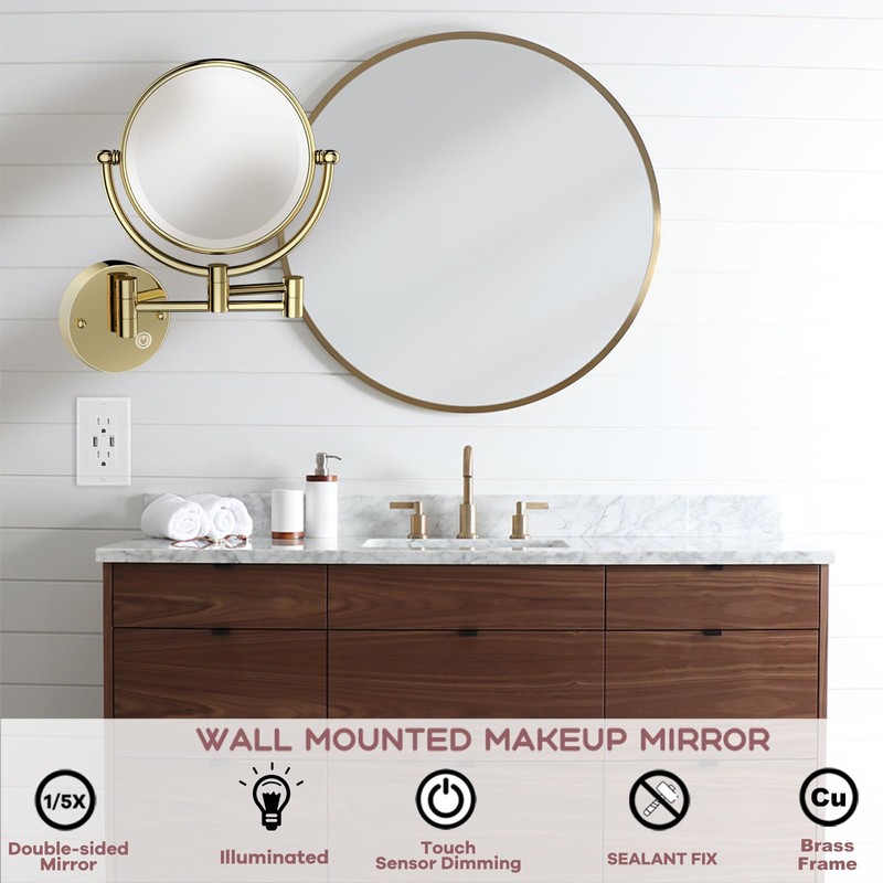 RECKODOR Wall Mount Makeup Mirror with Lights and Magnification, 1X