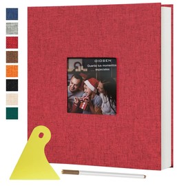 Álbum de fotos grande álbum de recortes magnético autoadhesivo DIY 40 páginas en blanco con cubierta de marco de tela, Maravilloso regalo para bodas, cumpleaños y otros festivales (Rojo)