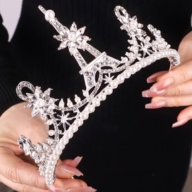 Tiaras Crowns for Women – Elegant Rhinestone Crystal Hair Accessory Princess Headband Queen Crown for Pageant/Prom Bridal Headpiece Tiara for Women (Silver Tower Flower CZ)