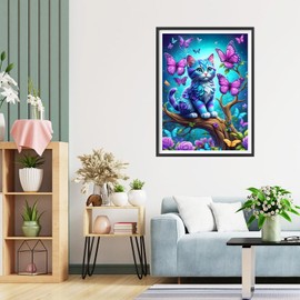 QQYRHN Cat Diamond Painting Kits for Adults Beginners, 5D Butterfly Diamond Art Kits, DIY Round Full Drill Kitten Diamond Dots Diamond Gem Art with Painting Kits for Home Wall Decor 12x16 Inch