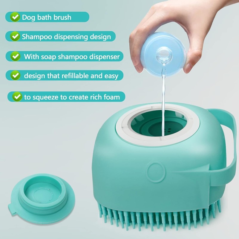 Gentle Pet Bath Brush with Shampoo Dispenser – Soft Silicone