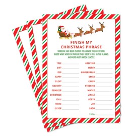 15 Christmas Phrase Fill In Word Game Cards- Holiday Party, Cookie Exchange, Office, Work, Church Group, Friends - Fun, Easy Activity for Women, Men, and Kids