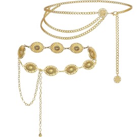 TJUSPIRIT 2 Waist Chains Belt Belly Chains for Women Metal Adjustable Chain Belt Body Chains Metal Belt Belly Jewellery for Jeans, Skirts and More, Metal