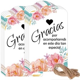 Gracias Wedding Favor Gift Thank You Tags with Hanging Strings 2 x 3.5 Inch - Bouquet Gracias Spanish Wedding Favor Gift Tags for Wedding Invitation Bridal Shower Thanksgiving Day Labels 50 Pack