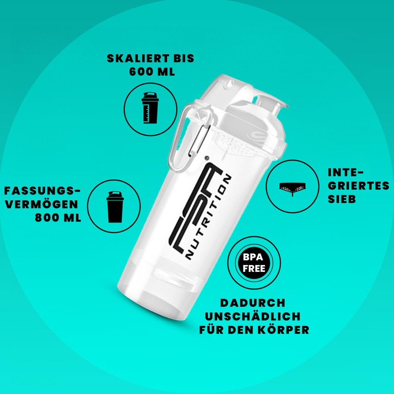 FSA Nutrition Protein Shaker with Powder Compartment for Creamy Shakes