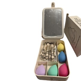 BS-MALL Travel Makeup Brushes Set 15 Pcs – LED Light Mirror with Makeup Sponge for Enhanced Beauty Routine