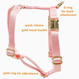 Nylon No Pull Dog Harness with Gold Metal Buckles,Easy Walking and Training Dog Harness (Pink, S)
