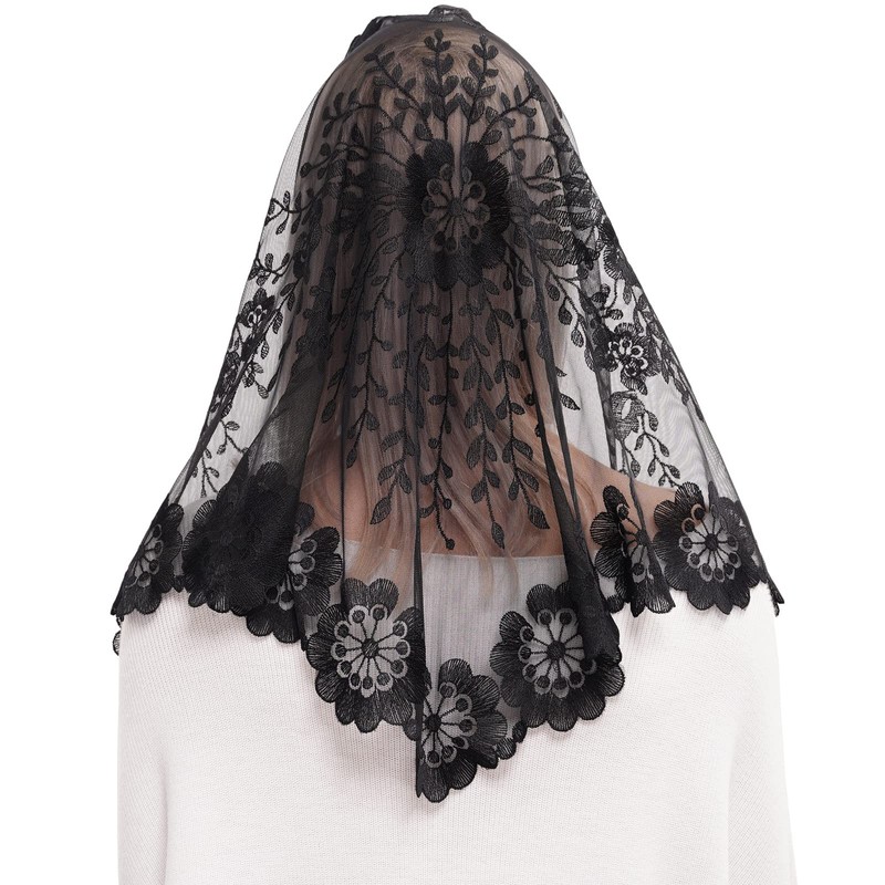 Mantilla de encaje negro para cubrir la cabeza, velo de