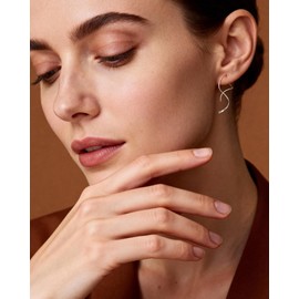 Desnuage Handmade 925 Sterling Silver Spiral Threader Earrings Hypoallergenic Twisted Curved Drop Dangle Earrings Pull Through Earrings for Women Trendy Fashion-Silver