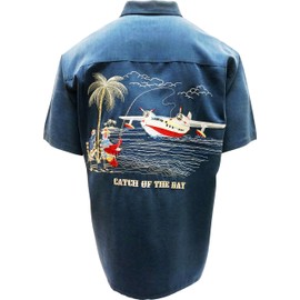 Bamboo Cay Mens Catch of The Day Rayon Shirt Navy