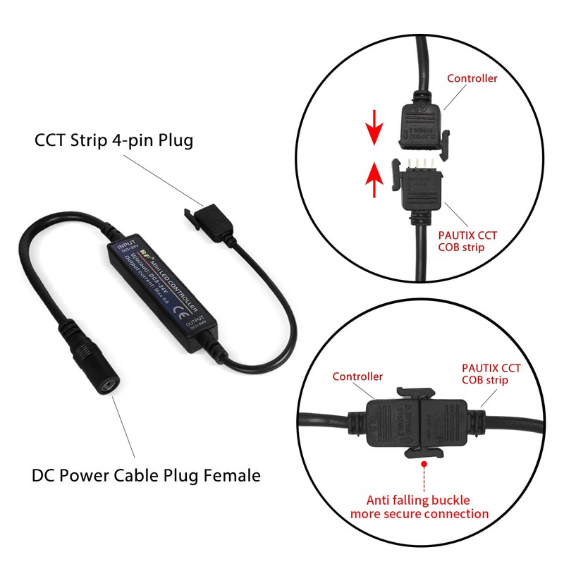 PAUTIX Wireless Remote Dimmer for CCT COB LED Light Strip,