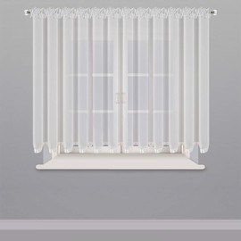 Beautiful Ready-made Curtain For 150 - 300 cm Wide Window Curtain Made of Voile with Pleat Tape, Ruffle Tape, White, 150 x 400 cm, LB-80