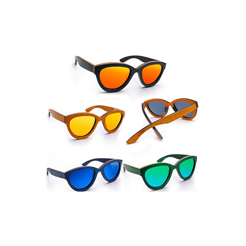 Damen hölzerne Sonnenbrille Handmade Holz Retro Vintage Mirrored Polarisiert Objektive