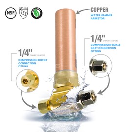 Supply Giant IS-BB-36DPNQ Compression Tee Hammer Arrestor, AA 1/4 in. OD COMP x 1/4 in. OD Femail Compression Copper