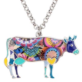 NEWEI Cute Cow Gifts Enamel Cow Necklace Chain Pendant for Women Girls Charms Cows Necklace Jewellery, Zinc, No Gemstone