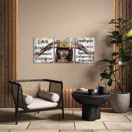HOMEOART African American Wall Art Black Queen with Golden Crown Inspirational Motivational Painting Canvas Print Black Girl Bedroom Decor Living Room Decor Framed (12"x16"x3 Panels)