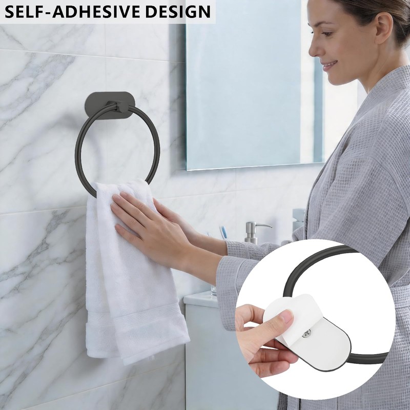 Self-Adhesive Towel Ring, No Drill Stainless Steel Round Hand Towel