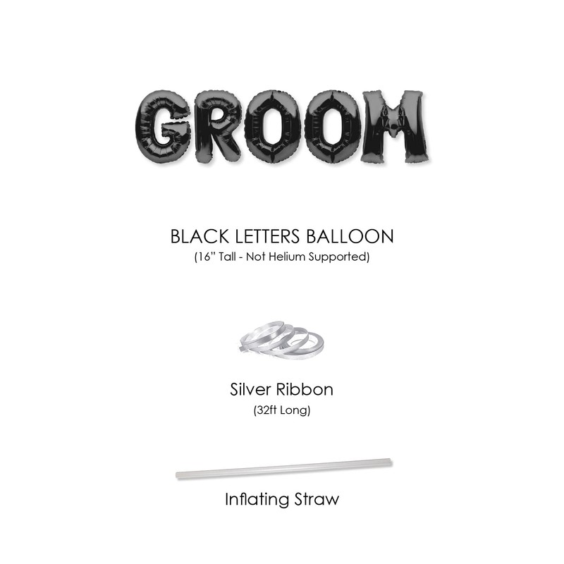 PartyForever GROOM Balloons Banner Black Wedding Party Decorations Sign