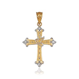 10K Yellow Gold Holy Spirit Dove Cross Diamond Pendant Necklace (Pendant only)