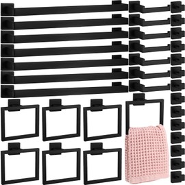 Gisafai 35 Pcs Bathroom Hardware Accessories Set 23.6 Inch Bath Towel Bar Kit Stainless Steel Bathroom Hardware Set Towel Racks Ring Hooks Paper Holder for Wall Mounted (Black)