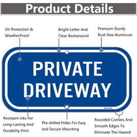2-Pack Private Driveway,Yuntarda 12"X6" Heavy 0.40 Aluminum Rust Free Sign Professional Printing UV Protected Weatherproof Indoor or Outdoor Use