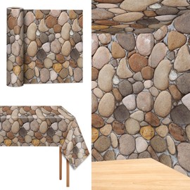 party greeting 51 in x 98 Ft Cobblestone Wall Tablecloth Roll Stone Pattern Wall Backdrop Disposable Plastic Brick Table Covers for Outdoor Medieval Vacation Bible School Decor