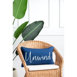 Hofdeco Porch Patio Indoor Outdoor Lumbar Pillow Cover ONLY for Backyard, Couch, Sofa, Navy Blue Unwind, 12"x20"