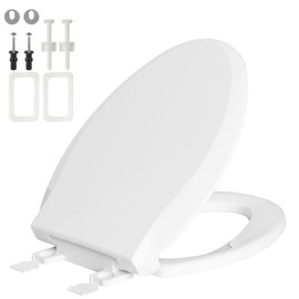 Toilet Seat Elongated with Slow Close Hinges Compatible with TOTO/Kohler/Gerber/American Standard, Universal Oval Fit, Four Bumpers Never Loosen, Two Sets Toilet Bolts and Nuts, Cotton White