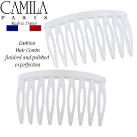 Camila Paris CP3108 French Hair Side Comb, Small, Curved White French Twist Hair Combs Decorative, Strong Hold Hair Clips for Women Bun Chignon Up-Do Styling Girls Hair Accessories, Made in France
